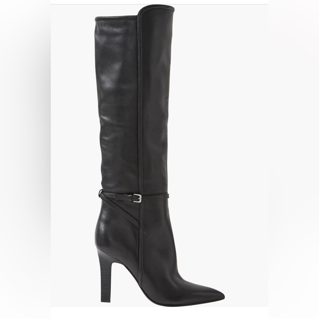 Reiss Caitlin Leather Black Heeled Knee-High Boots